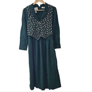 Vintage Karin Stevens Green Prairie Midi Dress Women’s Sz XS Cottagecore 90s